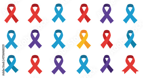 colorful awareness ribbons arranged neatly in rows