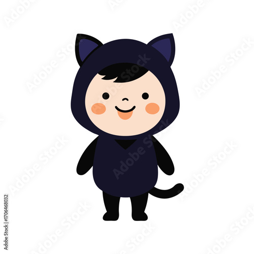 happy cat costume kid on white background 