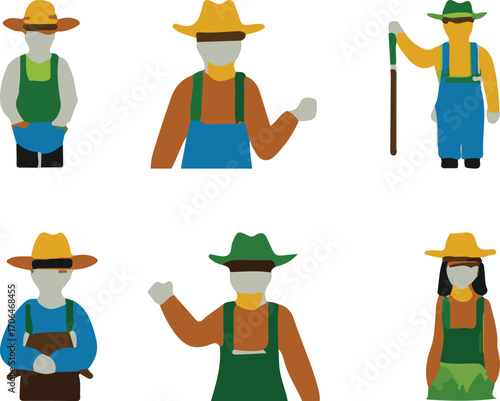 Diverse Farmers in Cowboy Hats and Coverings, Ready for Work