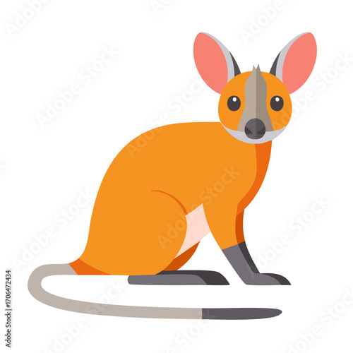 Cute cartoon of a Bilby. The Bilby has big ears, gray snout and long tail.