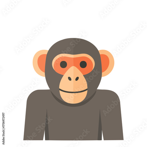 A charming illustration of a chimpanzee with a cheerful expression, ideal for educational or creative projects. The chimpanzee features a gray body, a brown face, and detailed features.