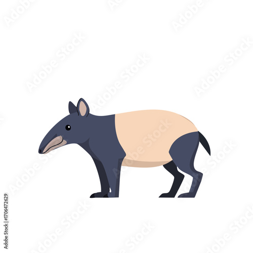 A unique illustration of a tapir, showcasing its distinctive features and design in a graphic style.