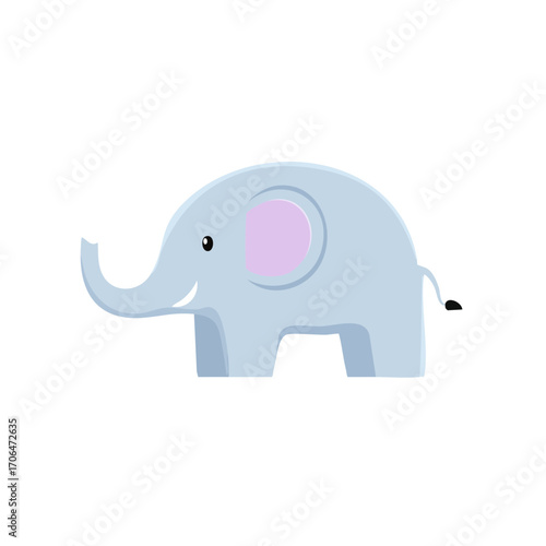 A cute illustration of a charming baby elephant. The elephant has big ears and a long trunk, exuding playfulness and innocence