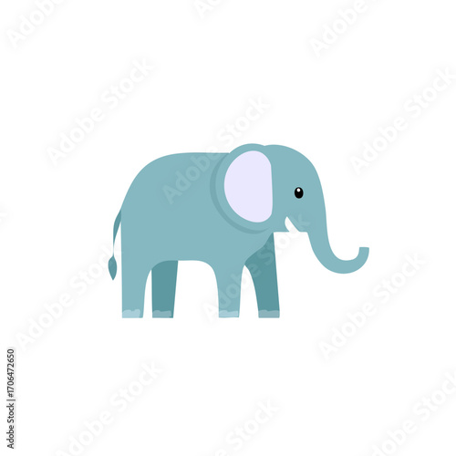 An illustration of a cute blue elephant with a long trunk, big ears, and a small tail. The elephant has a friendly expression, creating a sense of joy