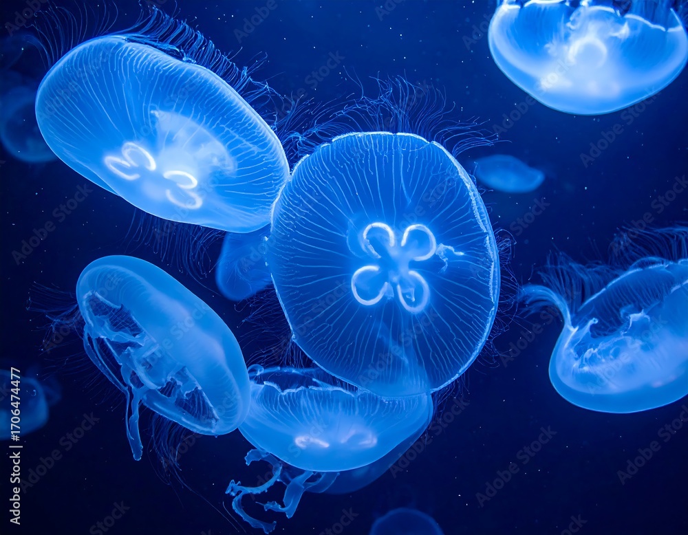 Obraz premium Jellyfish glowing in dark water
