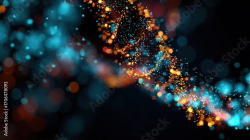 Vibrant visualization of dna database system showcasing colorful particles and glowing elements that create dynamic atmosphere