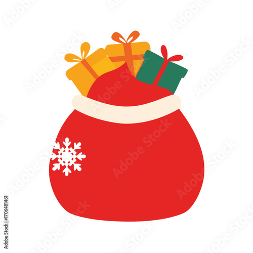 santa sack full of presents on white background 