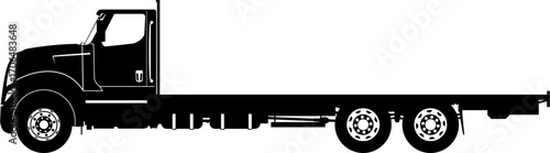 Truck icon. Modern flatbed truck silhouette. Side view. Flat vector