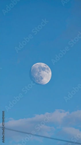 Full moon in a clear cerulean sky