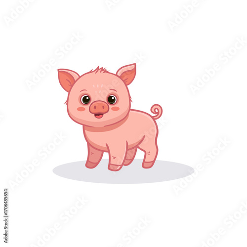Cute cartoon pig isolated on white. Adorable farm animal in flat style for children's worksheet, and activity pages. Vector illustration
