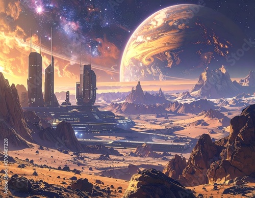 spaceship and planet