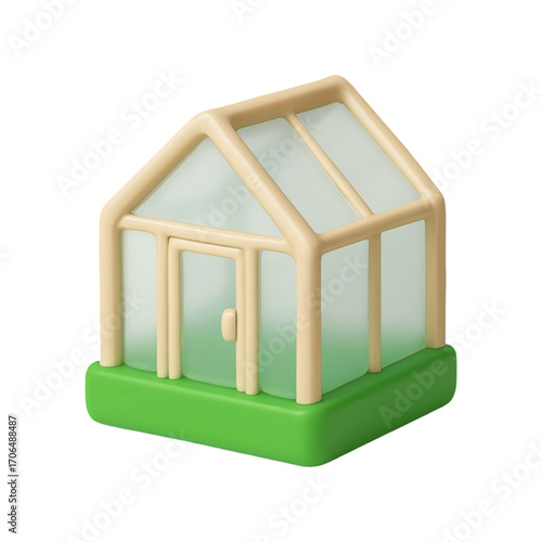 Cartoon greenhouse with green base isolated on transparent background