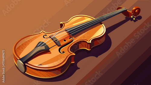 Classic wooden violin with polished surface, strings catching warm light, symbolizing timeless artistry and melodic grace.
