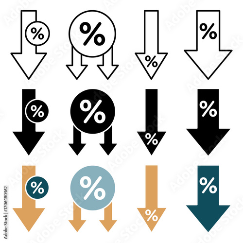 Percent down icon set