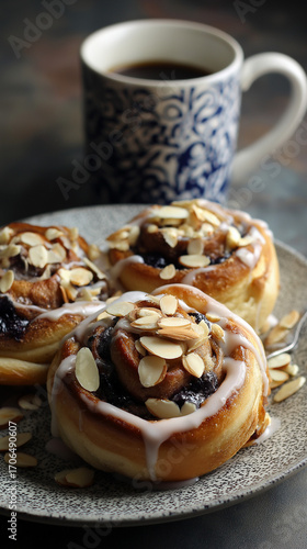Cinnamon rolls with raisins and almonds