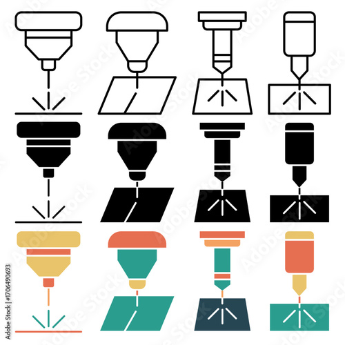 Laser machine icon set