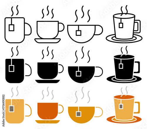 Hot tea icon set