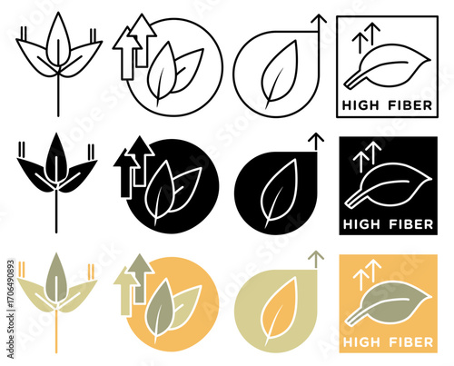 High fiber food icon set