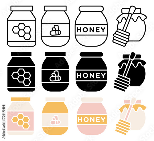 Honey jar icon set