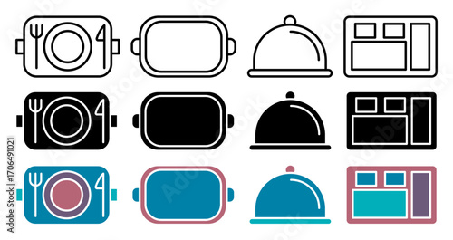 Food tray icon set