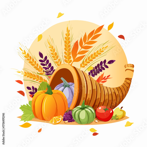 Festive Autumn Harvest Cornucopia Illustration