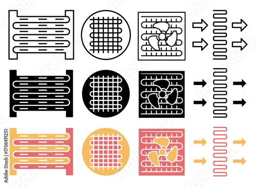 Condenser coil icon set