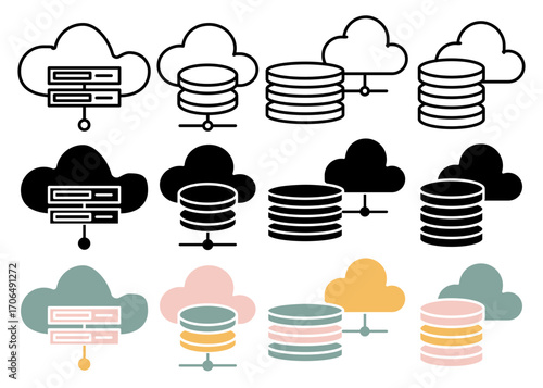 Cloud database icon set
