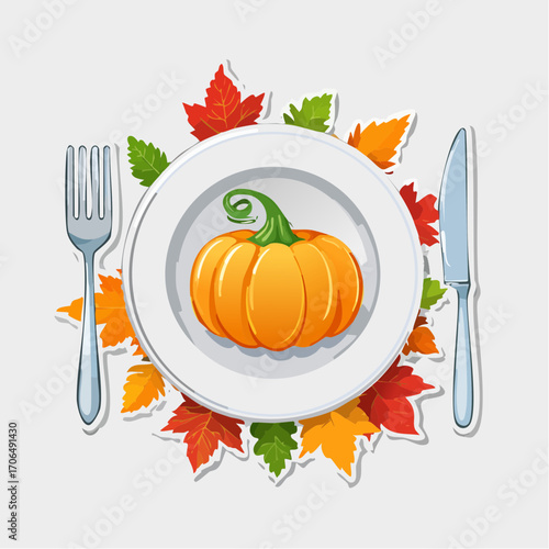 Autumn Harvest Dining Pumpkin and Leaves
