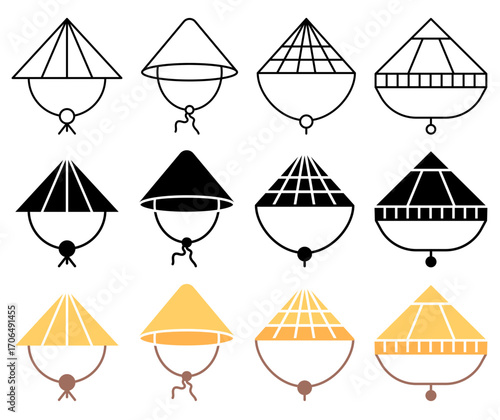 Bamboo hat icon set