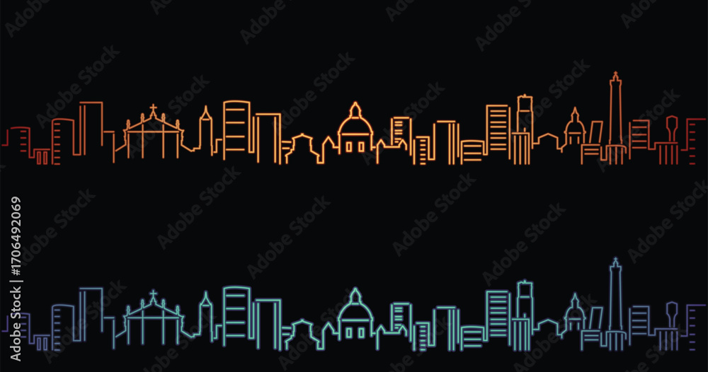 Naklejka premium Bologna Neon Style Simple Skyline on Dark Background