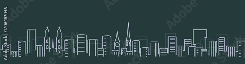 Zurich Simple Lines Skyline on Dark Background