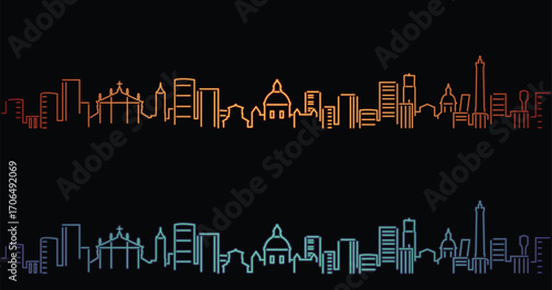 Bologna Neon Style Simple Skyline on Dark Background