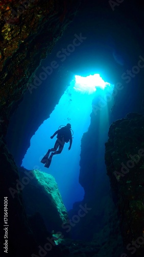 Wallpaper Mural Silhouette diver in underwater cave Torontodigital.ca