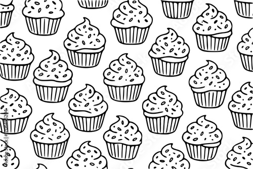 Pattern of cupcakes with frosting and sprinkles on top