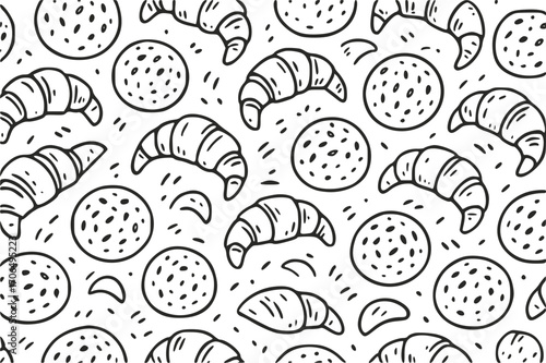 Pattern with croissants and cookies. Vector pastry products