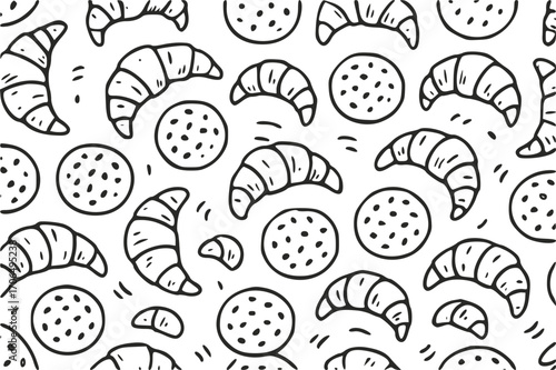 Pattern with croissants and chocolate cookies