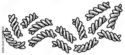 Spiral pasta moves on a wave