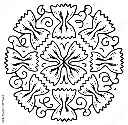 Ornament with bows-farfalle with ribbons and rays