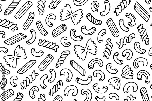 Vector pasta of different types made of durum flour. Doodle food illustrations