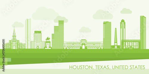 Green Skyline panorama of city of Houston, Texas, United States - vector illustration