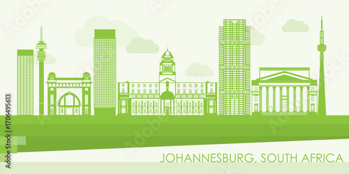 Green Skyline panorama of city of Johannesburg, South Africa - vector illustration