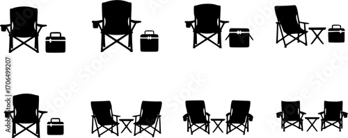Camping chair silhouette, Camping chair SVG, Camping chair vector set