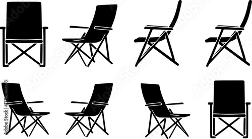 Camping chair silhouette, Camping chair SVG, Camping chair vector set