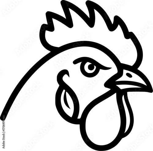 chicken head silhouette line art vector illustration with a white background