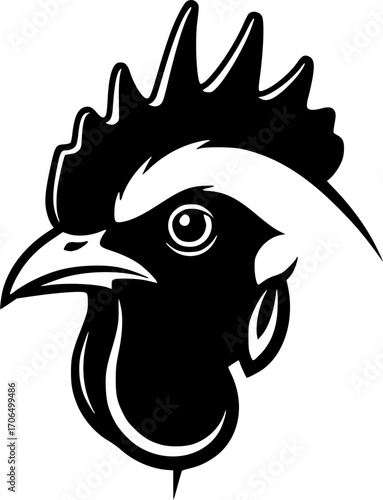 chicken head silhouette line art vector illustration with a white background