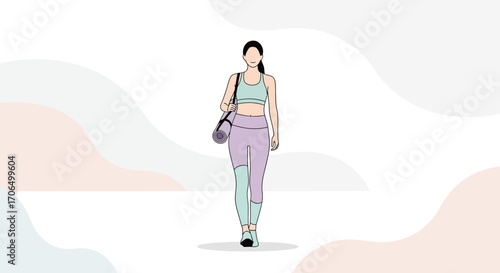 Woman Ready For Her Gym Class Wearing Sportswear and Carrying Yoga Mat After Session