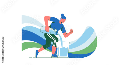 Woman Refueling and Hydrating Post-Workout with Fresh Water, Positive Outlook