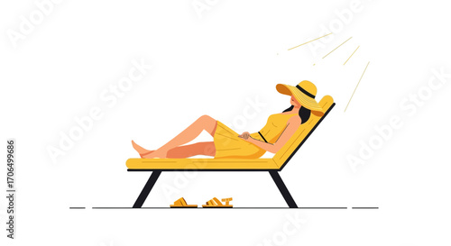 Woman Relaxing In Sunlight On A Beach Chair: A Summertime Leisure Scene