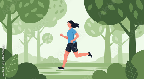 Woman Running Through Park Amidst Trees, Celebrating Health And Wellness Outdoors