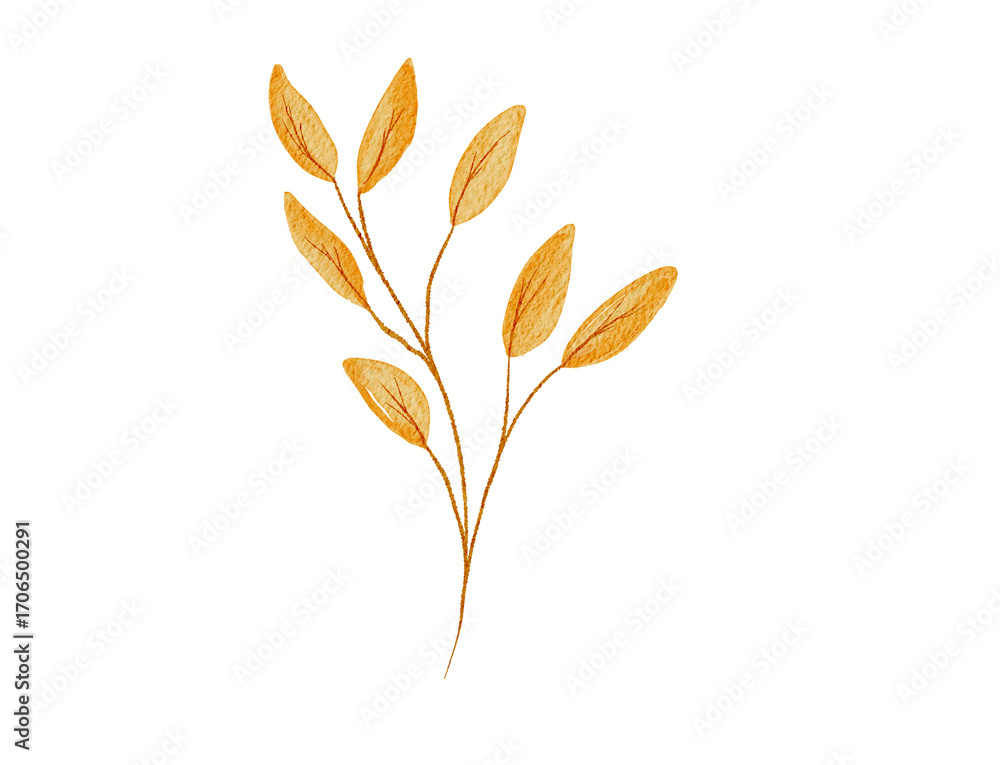Fototapeta premium Watercolor Orange Leaves Branch Illustration